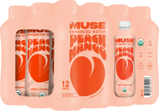 mymuse organic water - peach mango - 12 pack