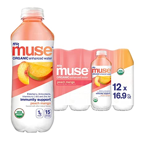 mymuse organic water - peach mango - 12 pack